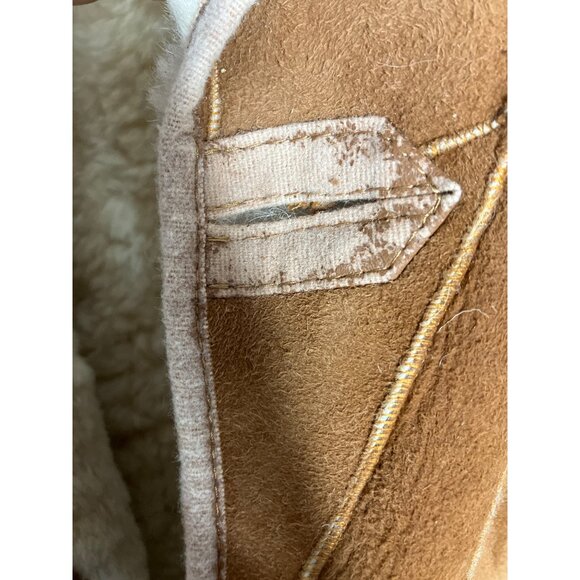 Vintage Brown Suede Shearling Coat With Faux Fur Lining & Button Closures Mens L - Picture 6 of 11